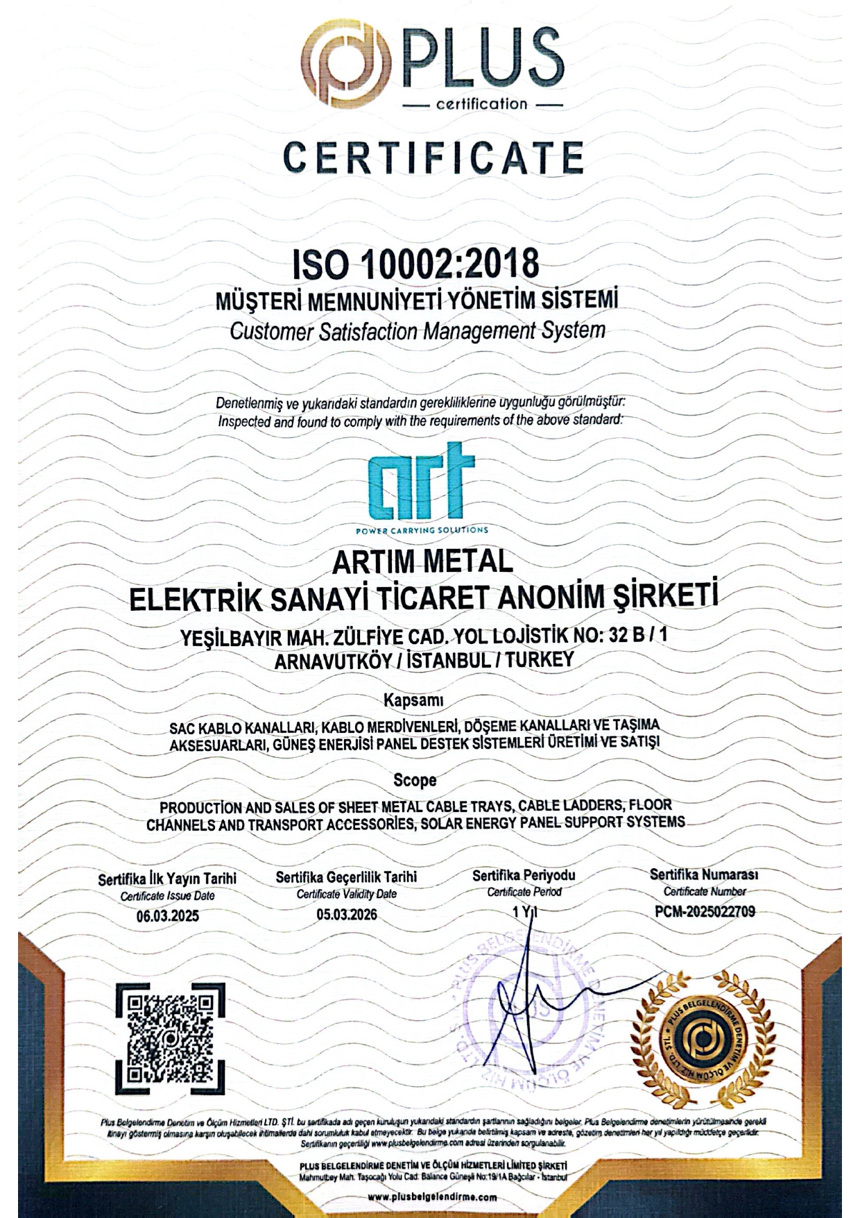 ISO 10002 Belgesi