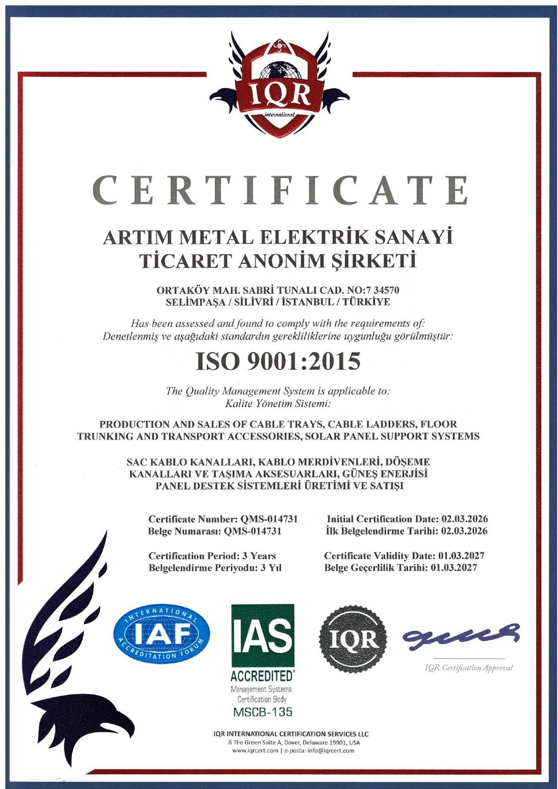 ISO 9001:2015 Certificate