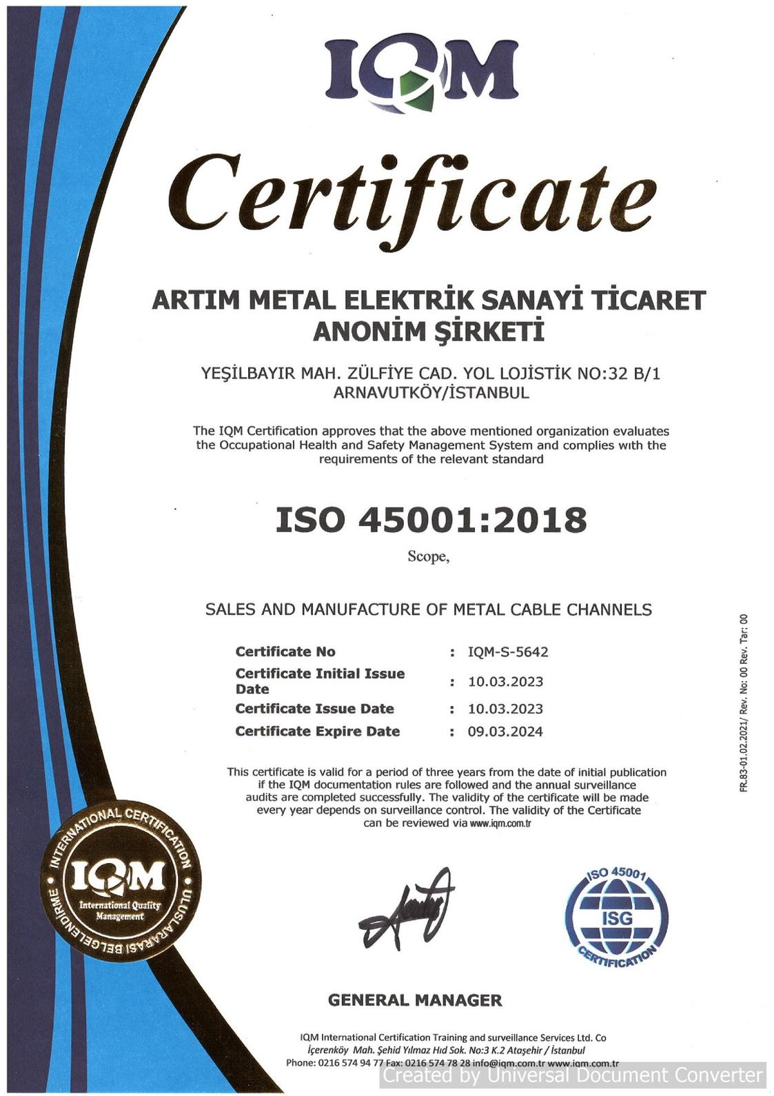 ISO 45001:2018 Certificate