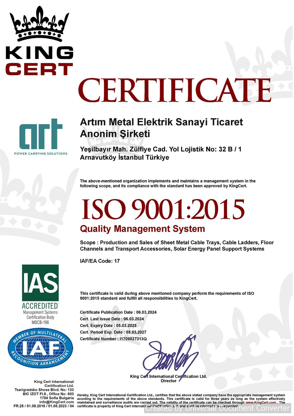 ISO 9001:2015 Certificate