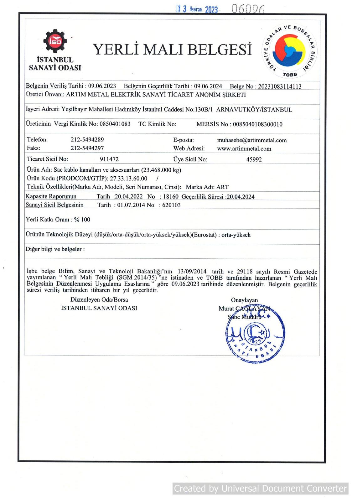 Domestic Goods Certificate
